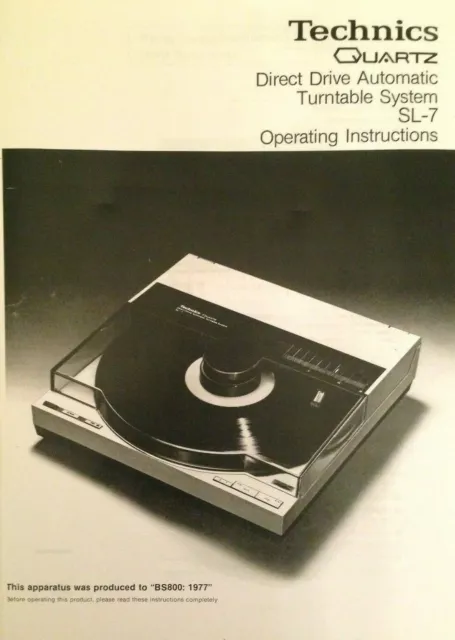 Technics Direct Drive Turntable System SL-7 Operating Instruction - USER MANUAL