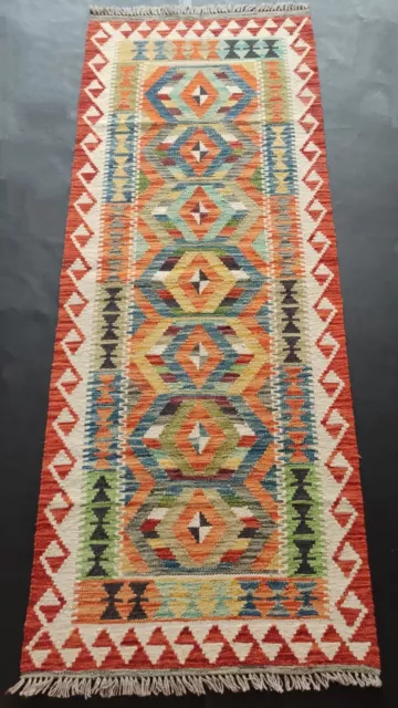 Tribal handgefertigter afghanischer/türkischer Läufer Kilim Teppich, handwerklicher Wollteppich Größe 202x74 CM