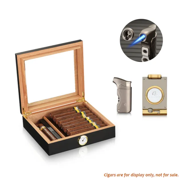 Galiner Cedar Wood Cigar Case 1 Torch Cigar Lighter and Metal Cutter With Punch