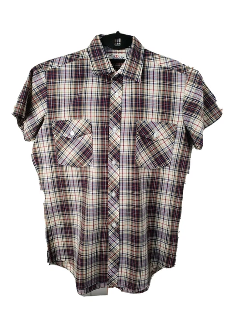 Camicia vintage a maniche corte anni '80 in mdras a quadretti policotone mod *XS* TX83
