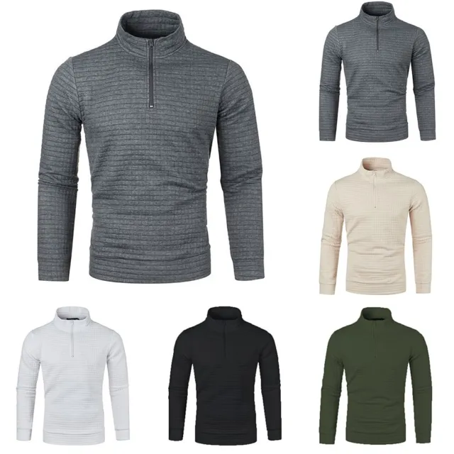 Felpa pullover cialda uomo Premium colore massello manica lunga 1/4 cerniera