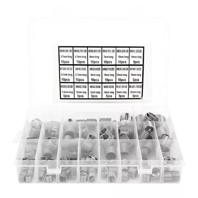 140 pcs Helicoil Stainless Steel Thread Repair Insert Kit M3 M4 M5 M6 M8 M10 M12