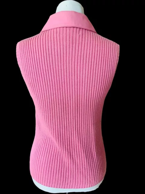 Lisa International Ladies Leather Collared Pink Turn Lock Sweater Vest EUC M 3
