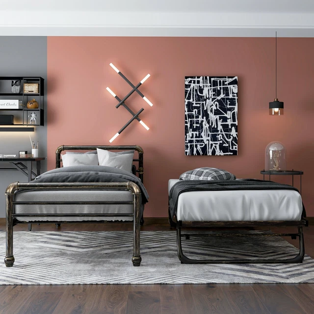 2 IN 1 3FT Single Steel Daybed Guest Trundle Bed Frame Solid Metal Sofa