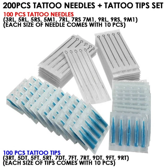 200PCS Tattoo Artist Sterile Disposable Tattoo Needle and Tattoo Tips Set Kit