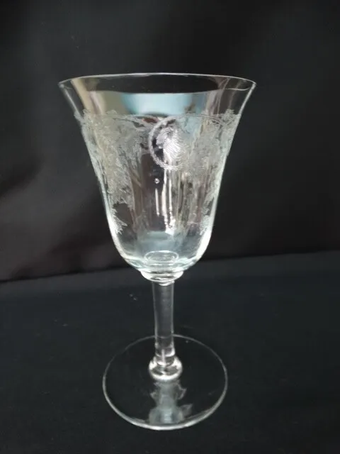 Unknown Maker UNK1414 Clear Panel Optic Glass Etched Thistle Water Goblet VGUC