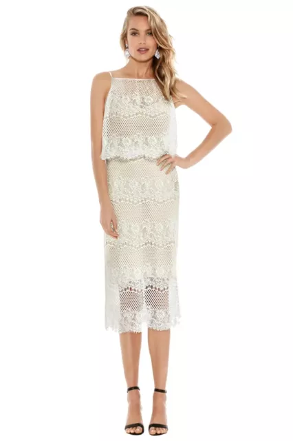 LANGHEM BN Designer Lady Ivory White Holy Lace Crochet  CocktailEvening Dress 12