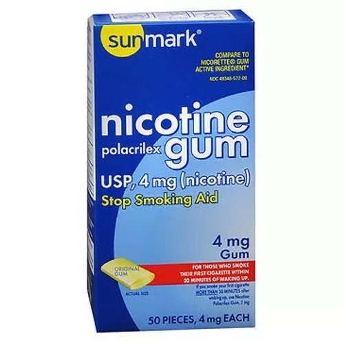 Sunmark Nicotine Polacrilex Gum 4 mg Original Flavor 50 each By Sunmark