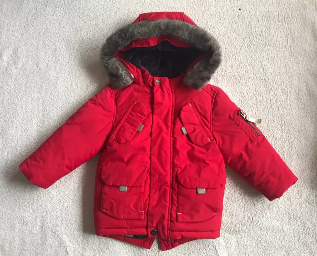 Ted Baker Baby Boy Coat Jacket Red Hood Rain Winter Fleece 12-18 Months