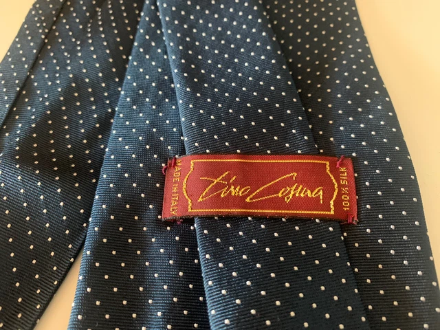Cravatta Uomo Classica A Pois Blu E Nera, Tessuta In Pura Seta 100%