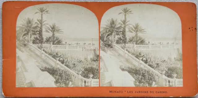 Monaco Monte-Carlo The Gardens of the Casino C1870 Photo Stereo Vintage Albumin N2