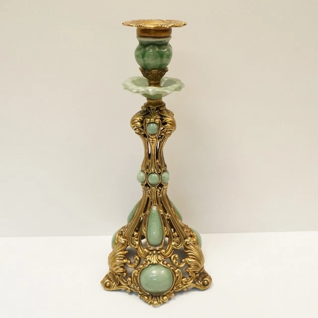 Candelero Art Deco Estilo Art Nouveau Estilo Porcelana Bronce Cerámico