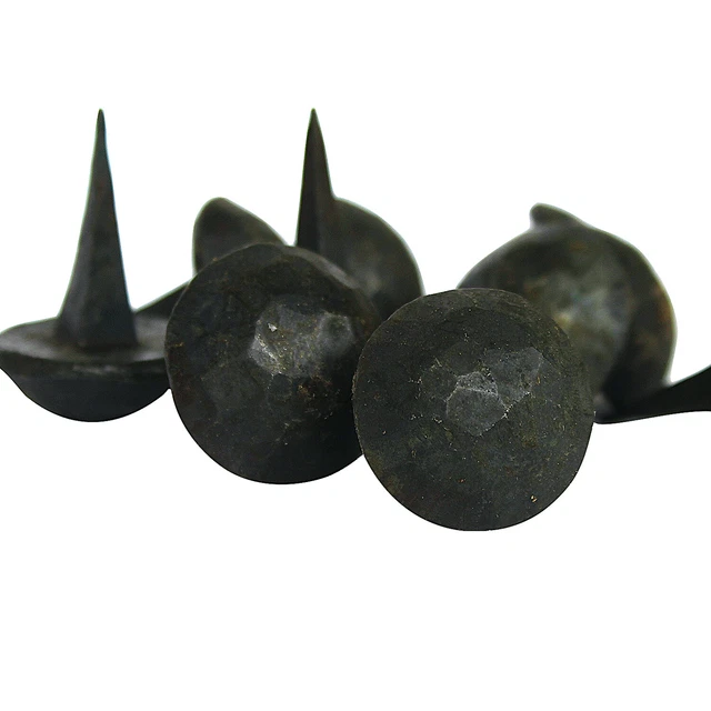 Set of 10 Nails Hand Made Wrought Iron Hammered Round Top Wax Coated 1.25 Inch