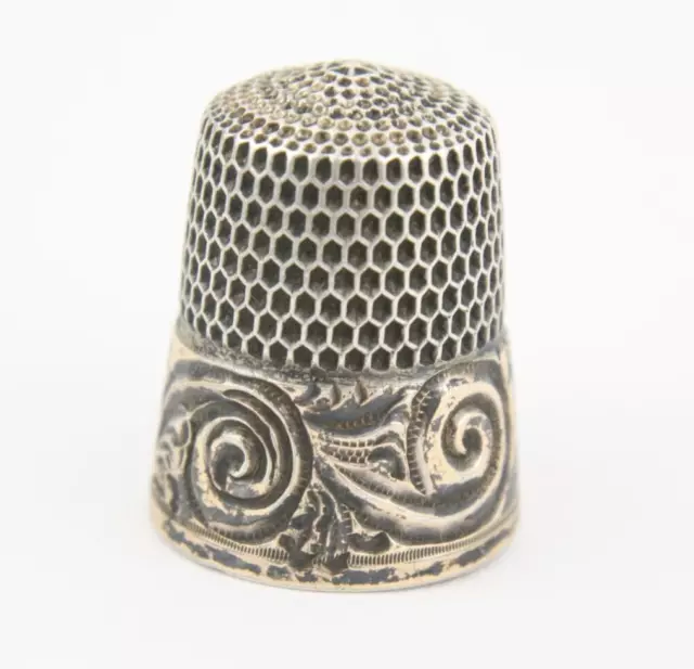 Antique Silver Gold Band Simons Bros. Thimble Paisley Floral Scroll Size 9