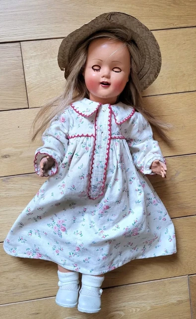 Ancien baigneur Bébé Raynal yeux riboulants corps tissus 44 Cm