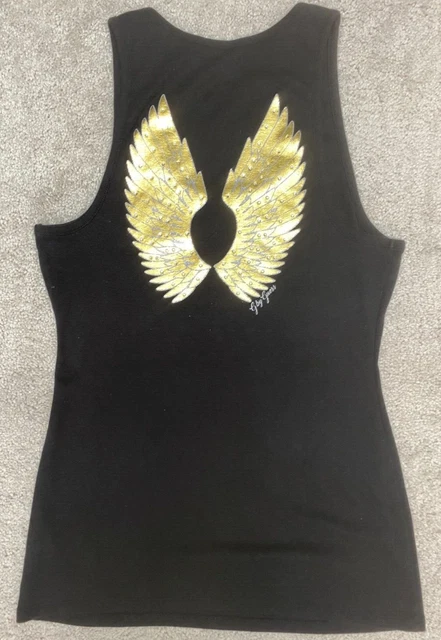 G by Guess Black Bling Tank Top Angel Wings Medium