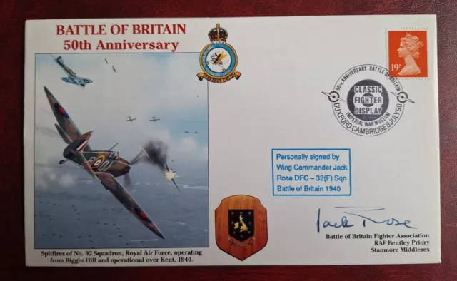 Battle Of Britain Jack Rose Signed First Day Cover FDC RAF Pilot