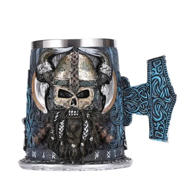 Viking Stainless Steel Beer Pirate Tankard Skull Coffee Cup Tea Mug Bar Decor 3