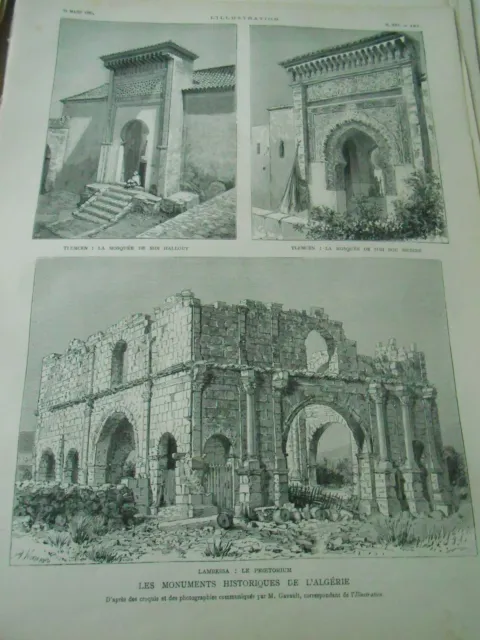 Gravure 1883 - Monuments historiques Algérie Tlemcen Lambressa