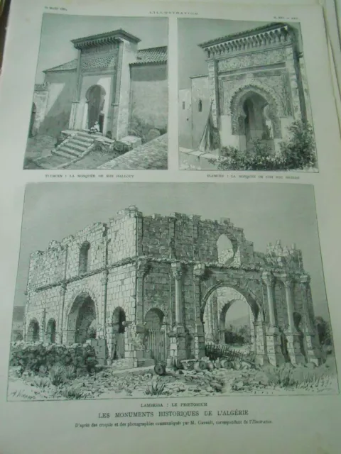 Gravure 1883 - Monuments historiques Algérie Tlemcen Lambressa