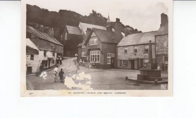 R. Postcard. St Andrews Church and Square, Cawsand. POOR Condition