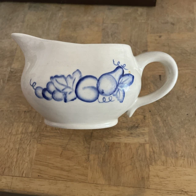 RARE VINTAGE PENNSBURY Pottery Delft Toleware Gravy Boat Fruit Motif