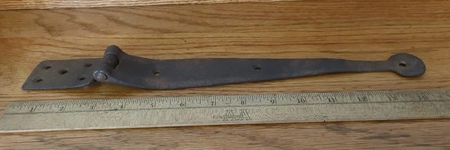 Antique 1800’s Barn Strap Hinge Hand Wrought Iron Round End Door or Furniture 3