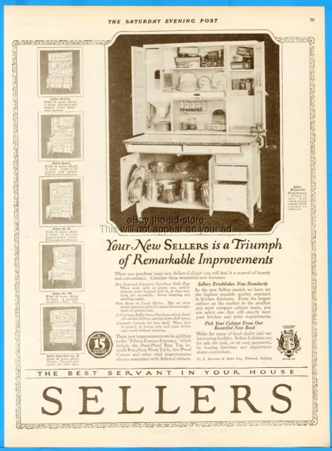 1921 Sellers Kitchen Cabinets Elwood IN Flour Bin Cupboard 6 Models Furniture Ad