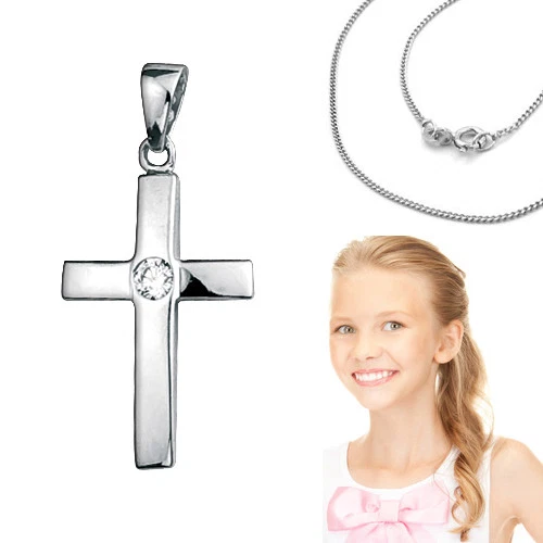ENFANTS ZIRCONE CROIX Pendentif Baptême Communion Confirmation avec
