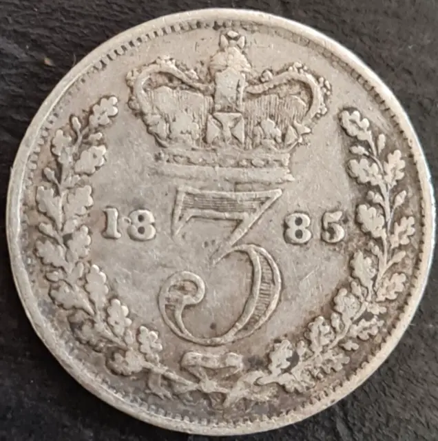 1885 Uk - Queen Victoria - Silver - Three Pence - Vf -Low Mintage - Free Us Ship
