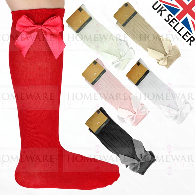Girls Knee High Bow Socks Spanish Style Sizes 0-2-12-3 High Quality Designer New