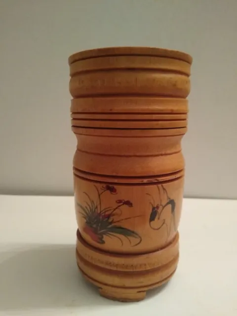 Vintage Bamboo Tea Caddy Cylinder/Keepsake Hand Painted with Asian Characters