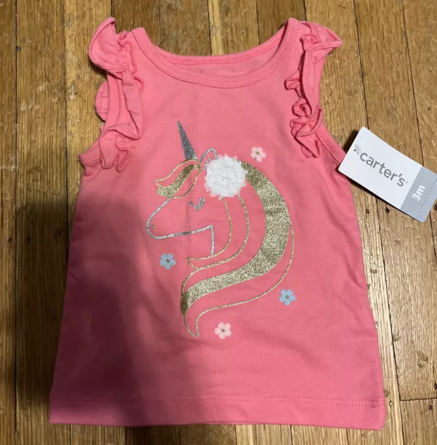 CARTERS Unicorn PINK SHIRT - INFANT BABY GIRL SIZE:3 MONTHS NEW /NWT