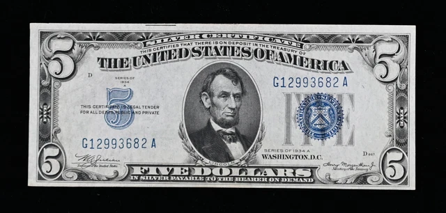 1934A $5 Silver Certificate Ch Cu+ Fr. 1651
