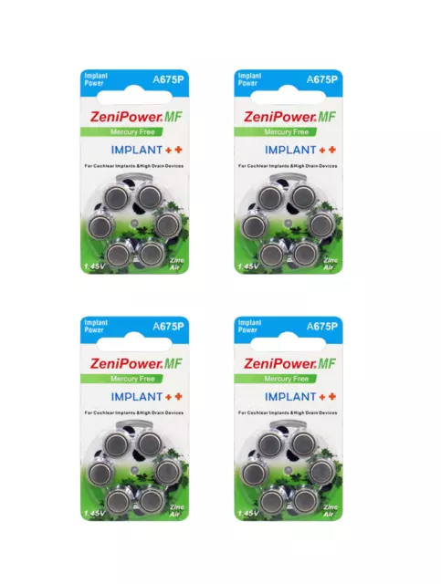 ZeniPower Size 675P Implant Power 1.45V  Cochlear Batteries New 24 pack Exp 2025