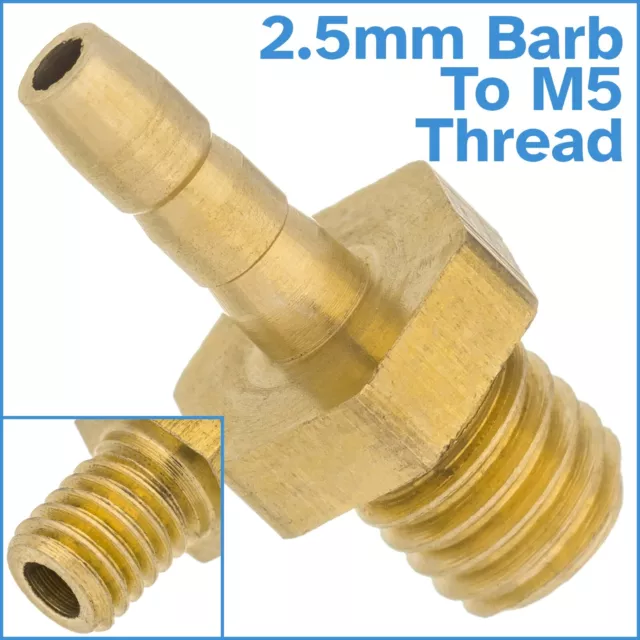 Brass 2.5mm Barb Hose To M5 Metric Male Threaded Pipe Fitting Tail Connector