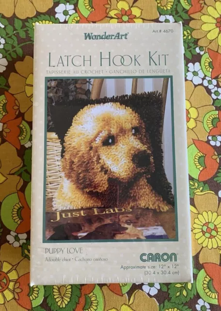 Vintage Caron Wonder Art Puppy Love Latch Hook Throw Pillow Kit