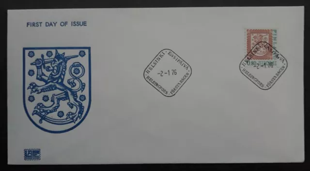 1976 Finland Lion Stamp FDC ties 0.8Mk Stamp cd Helsinki