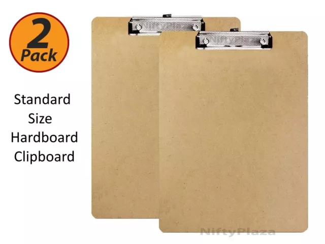 2 Pack - Standard Size Hardboard Clipboard with Low Profile Clip School, Office