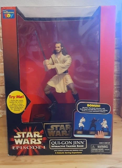 Thinkway Toys Star Wars Episode 1 Qui-Gon Jinn interactive talking bank in box