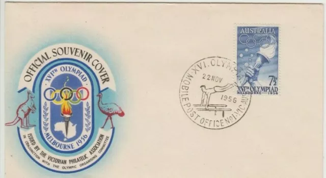 Stamp Olympic Games 1956 Australia 7&1/2d on souvenir cover gymnastics postmark