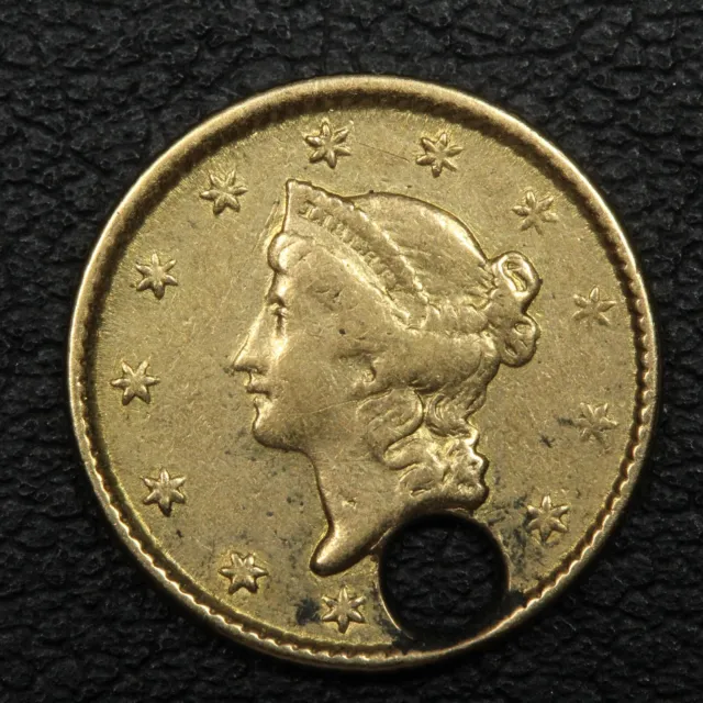1853 Type 1 $1 One Dollar Gold - Holed