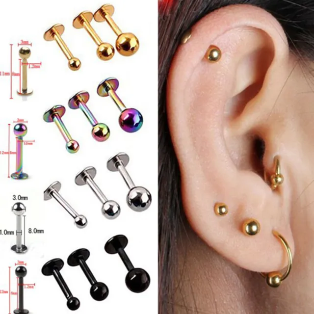 10Pcs 16G Stainless Steel Labret Ear Lip Ring Ball Stud Body Piercing Bars Lot