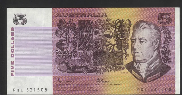 Australia 1985 $5 Banknote Johnston/Fraser R209a OCRB Serial aEF/EF #29