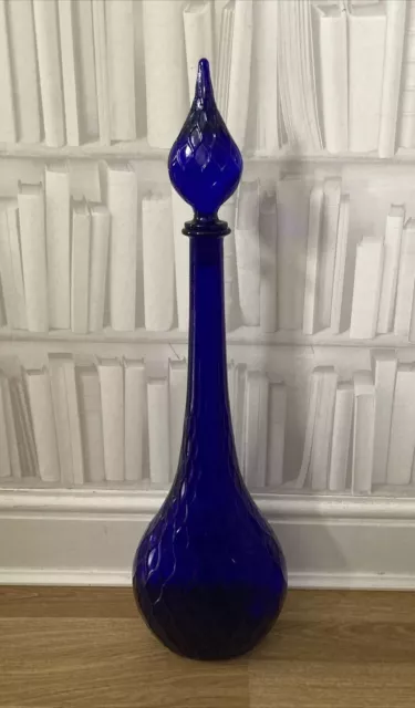 Vintage Cobalt Blue 66cm Genie Bottle Pharmacy Bottle Empoli Italian Net Pattern