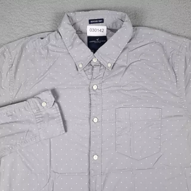 American Eagle Shirt Mens Large Gray Polka Dot Casual Button Up Long Sleeve