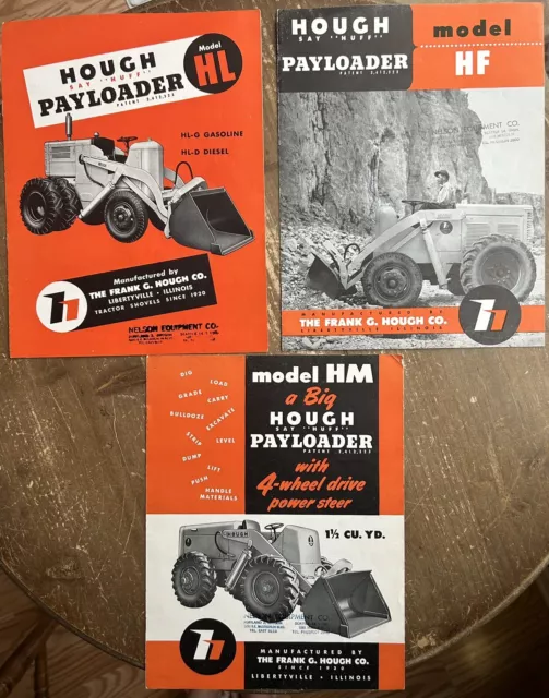 Lot (3) Vintage Original 1940s/1950s HOUGH PAYLOADER Ad Brochures HF HL + HM