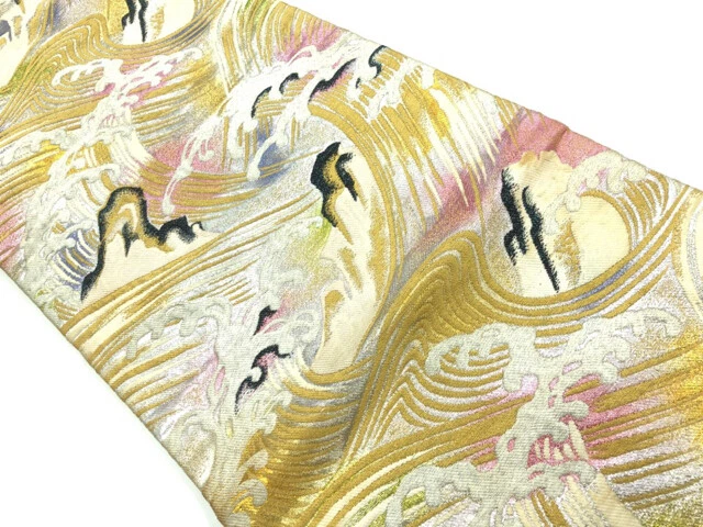 6564318: Japanese Kimono / Antique Nagoya Obi / Woven Rough Wave