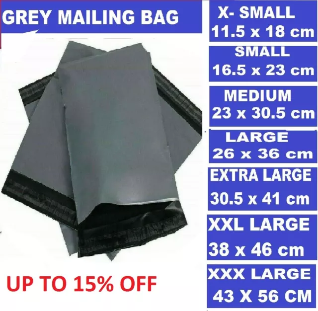 Grey Mailing Bags Strong Poly Postal Post Postage Self Seal Packaging Postal