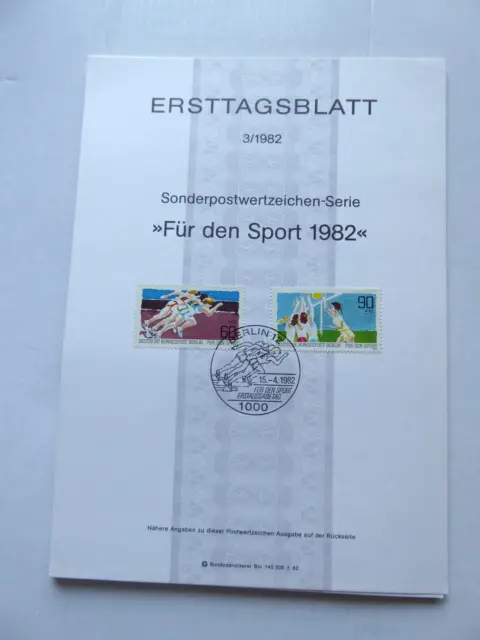 Briefmarken Berlin 1982: ETB Nr. 3 "Für den Sport 1982", Erstausgabestempel
